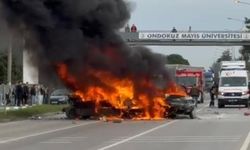 Samsun'da 5 araçlı zincirleme kaza: 3 otomobil alev alev yandı, 4 yaralı