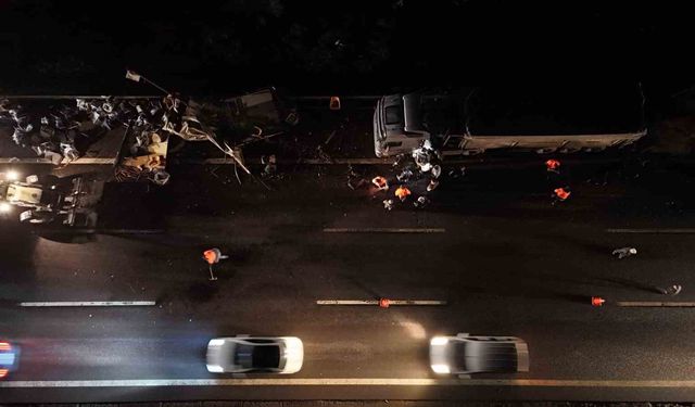 TEM'de mobilya yüklü kamyon ile tır çarpıştı: 1 yaralı