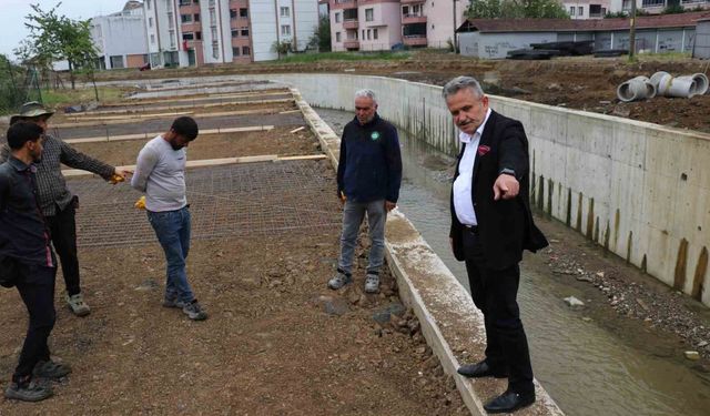 Başkan Koloğlu dere ıslah çalışmaları yerinde incelendi