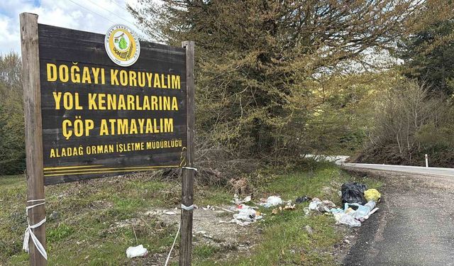 Bolu'da pes dedirten görüntü: 'Çöp atmayın' tabelasının altını çöple doldurdular