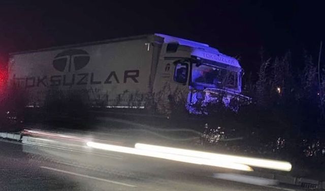 Giresun’da tır aydınlatma direğine çarptı