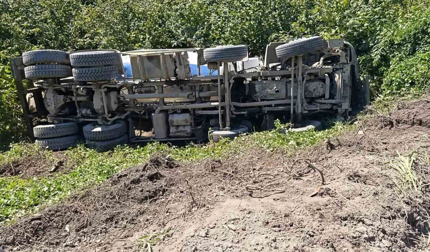 Alaplı'da şarampole uçan beton mikserinin sürücüsü yaralandı